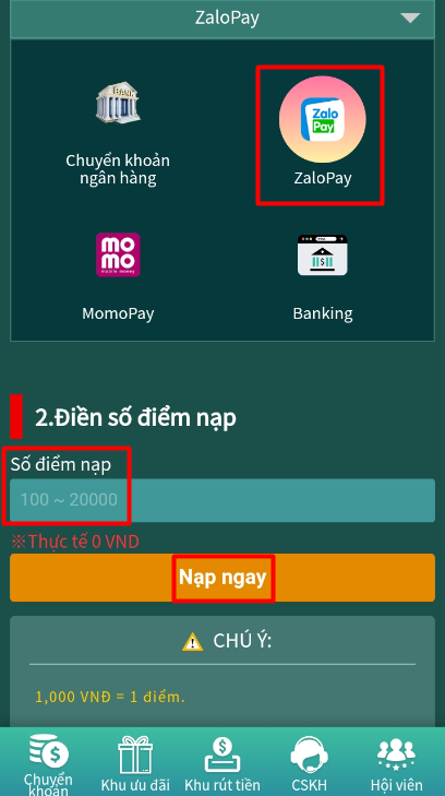 Hướng dẫn nạp tiền vào tài khoản Zalo Pay (Hình 2) Hướng dẫn nạp tiền vào tài khoản Zalo Pay (Hình 2)