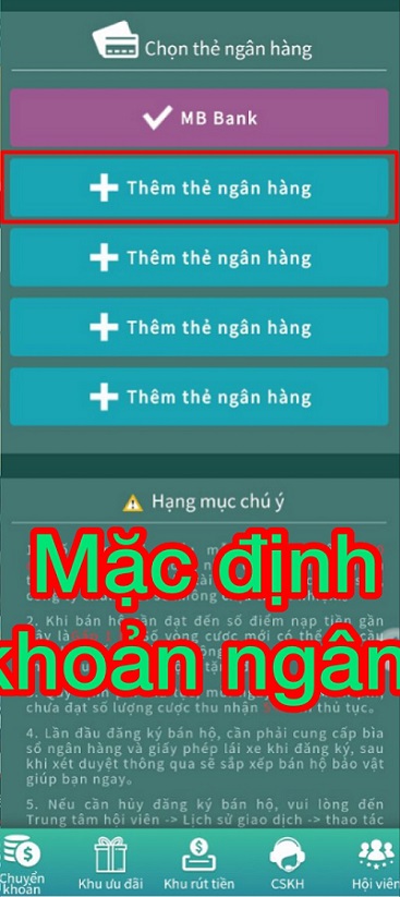 cài đặt ngân hàng winbet bước 1
