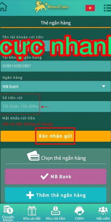 Hình 2 : cập nhật phương thức rút tiền wbet