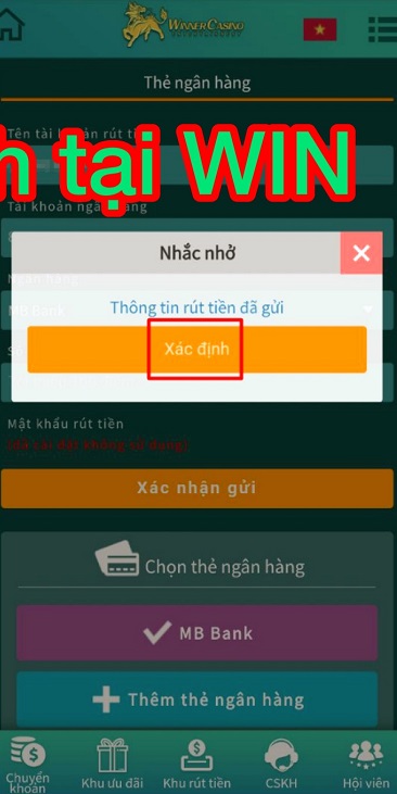 Hình 3 : cập nhật phương thức rút tiền wbet