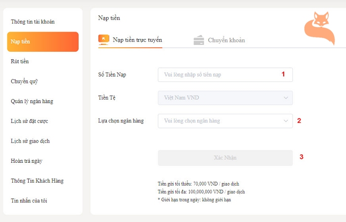 Cách nạp tiền vnbet 77
