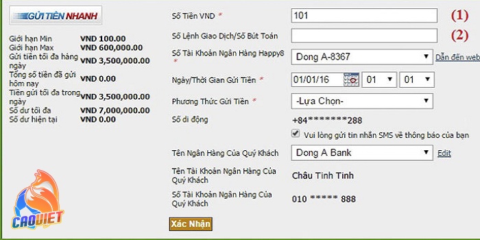 Nạp tiền Happy8