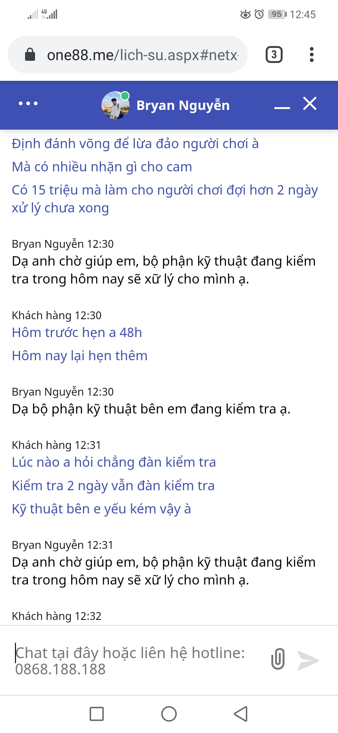 Xác nhận hỗ trợ trò chuyện với ONE88