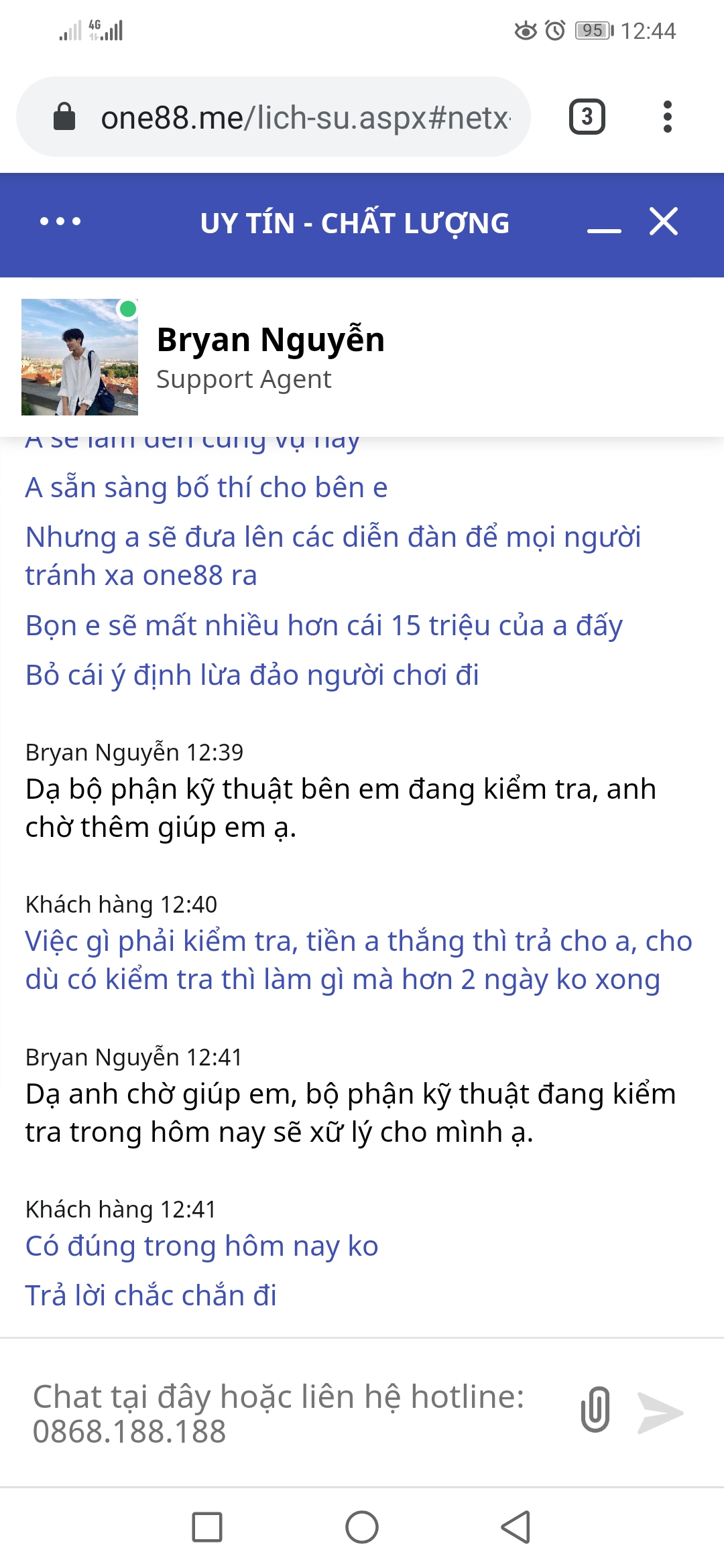 Bằng chứng hỗ trợ trò chuyện với ONE88 3