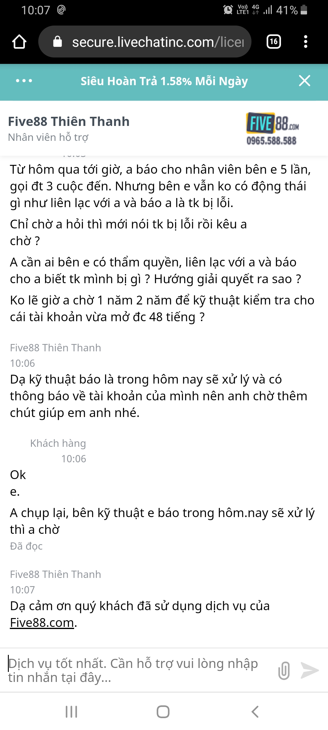 Five88 lừa đảo người chơi hơn 1 tỷ đồng 9 Five88 lừa đảo ăn cắp tiền của người chơi