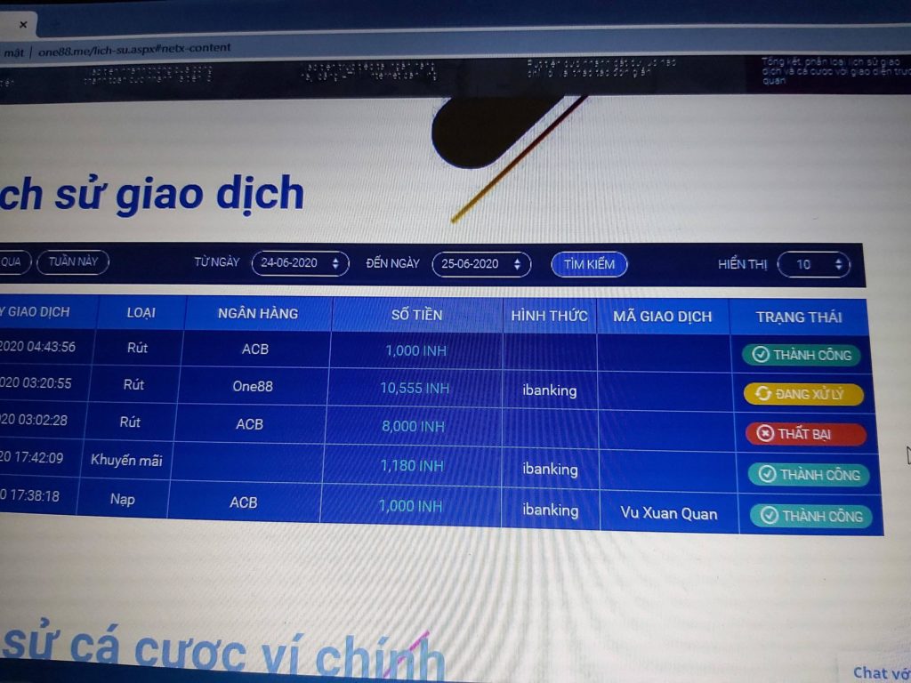 Thông tin gian lận của ONE88 - Ảnh chụp màn hình