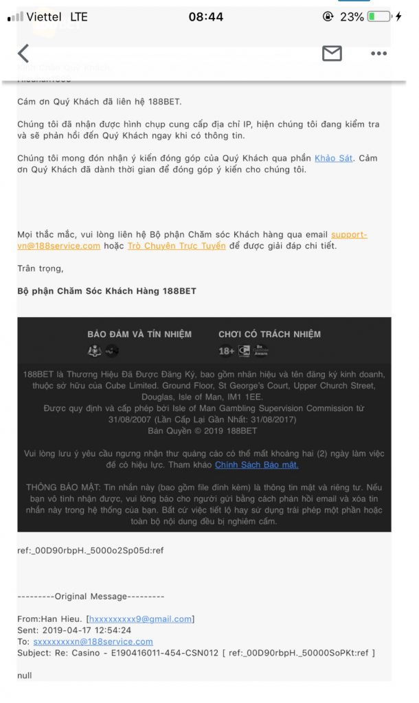 Thông tin email từ nhà cái 188BET