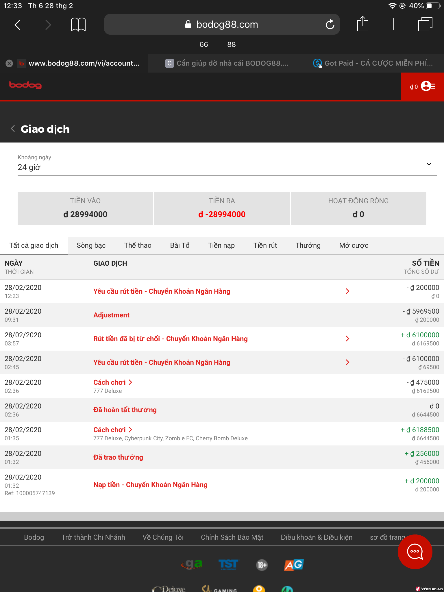 Bodog88 lừa đảo - hình ảnh giao dịch từ bodog