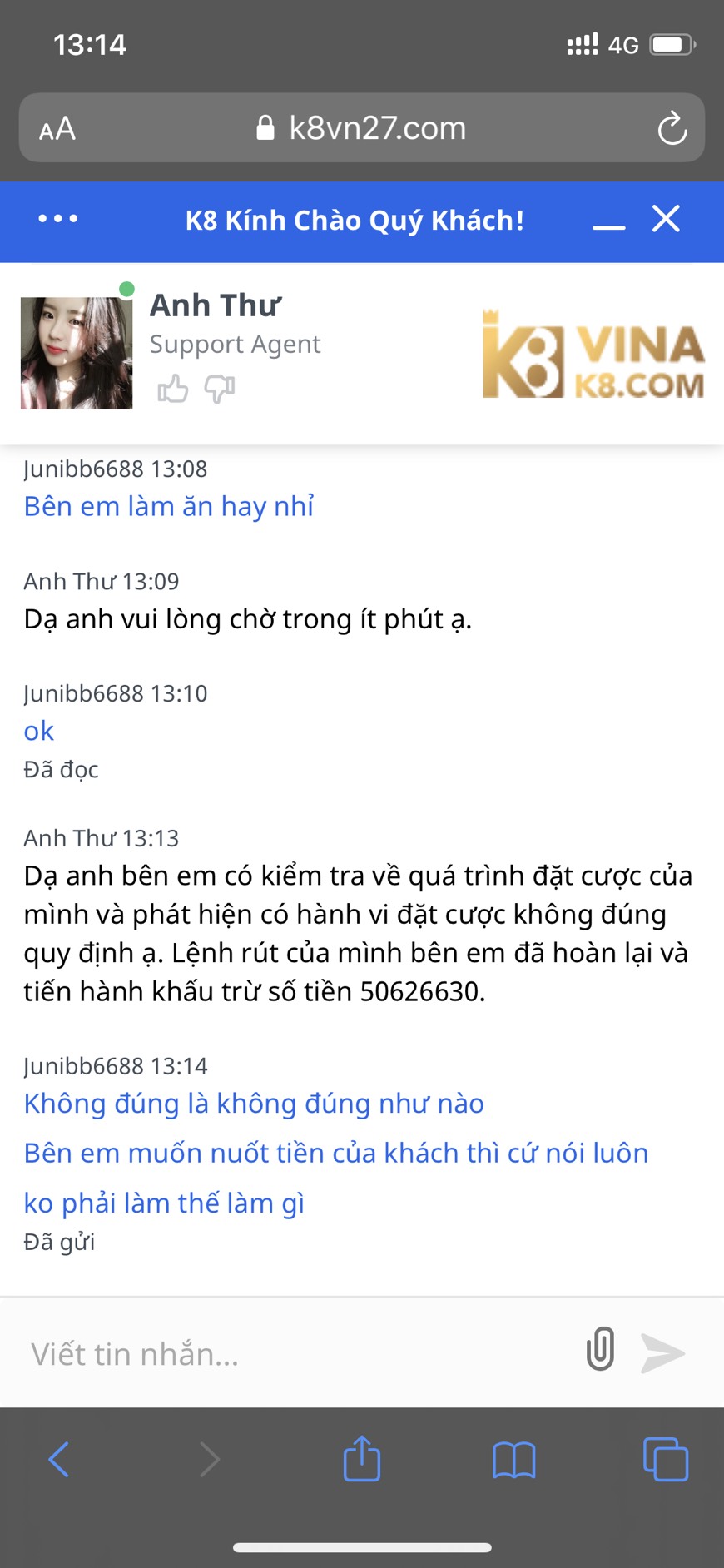 K8 lừa đảo xù tiền người chơi một phương pháp trắng trợn 15
