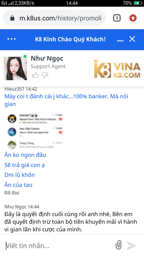 Chat có tương trợ K8 lừa đảo