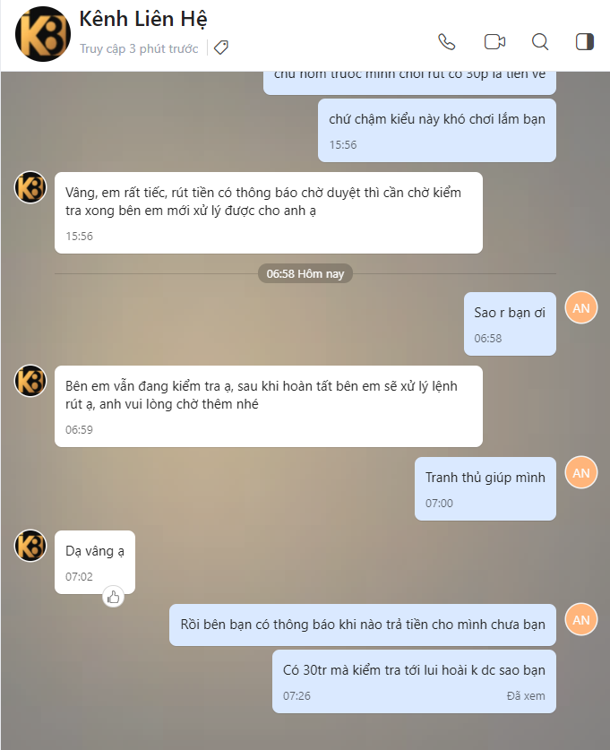K8 lường đảo xù tiền người chơi một cách trắng trợn 23