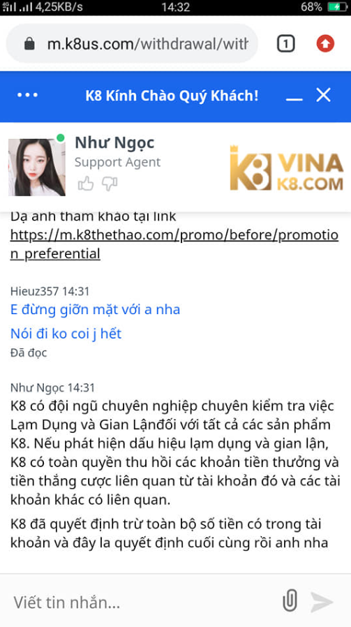ĐOạn chat có nhà loại K8