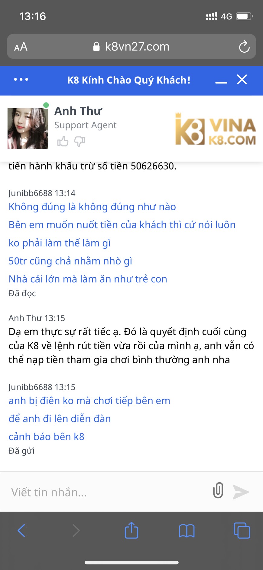 K8 lường đảo xù tiền người chơi 1 bí quyết trắng trợn 17