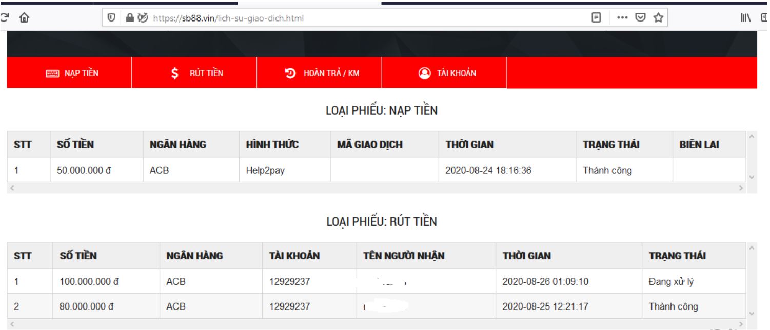 Nhà cái SB88 lừa đảo hàng trăm triệu của khách hàng 44