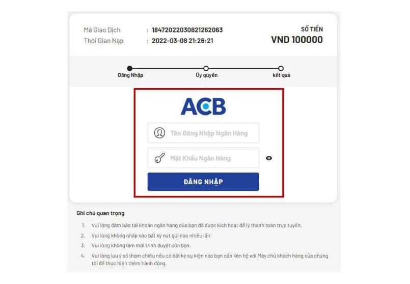 Đăng nhập tài khoản ngân hàng
