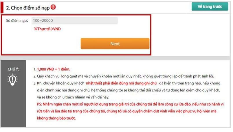 Nhập số tiền muốn chuyển