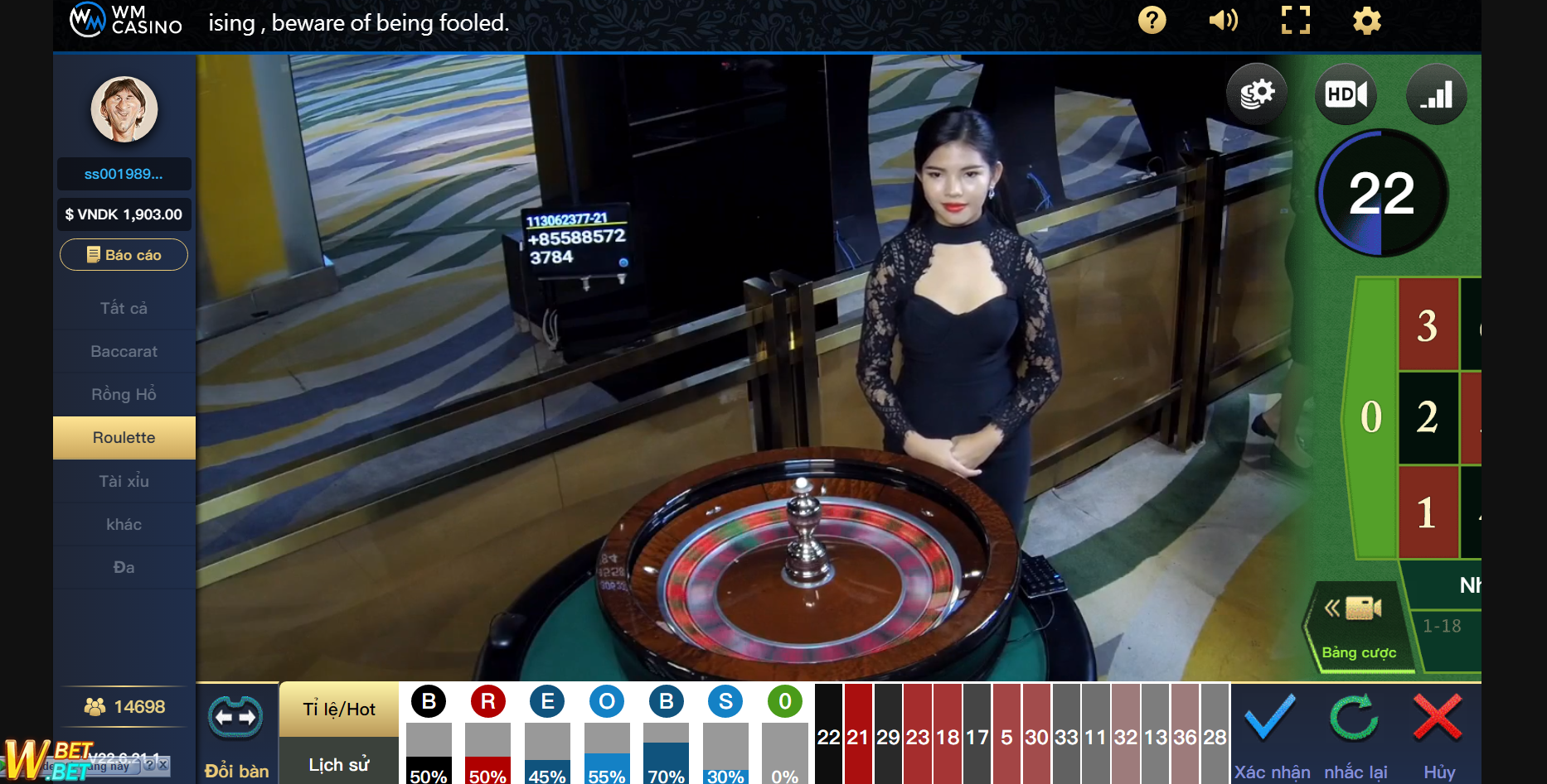 Roulette trực tuyến tại Winbet Casino