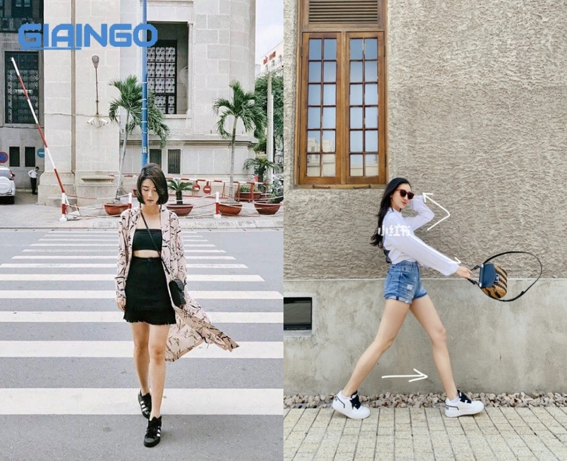 tạo dáng vừa đi vừa chụp