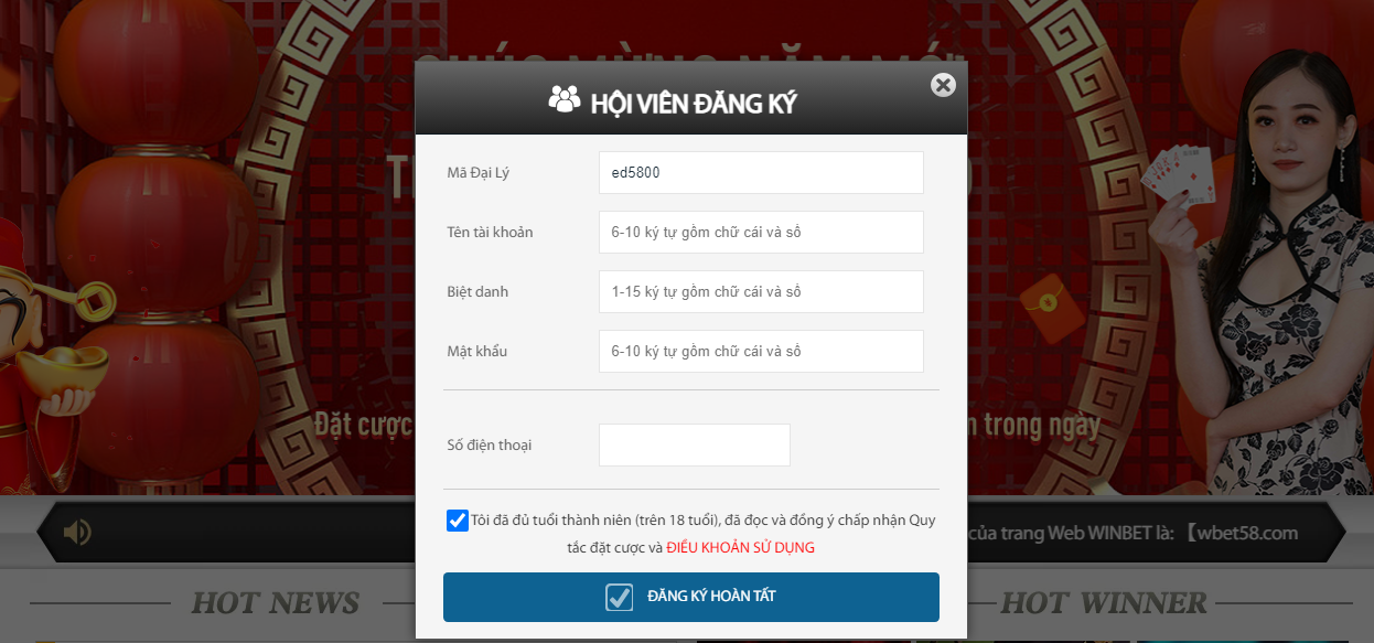 đăng ký tài khoản winbet