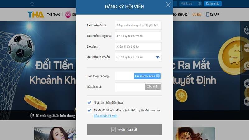 Đăng ký tài khoản THABET